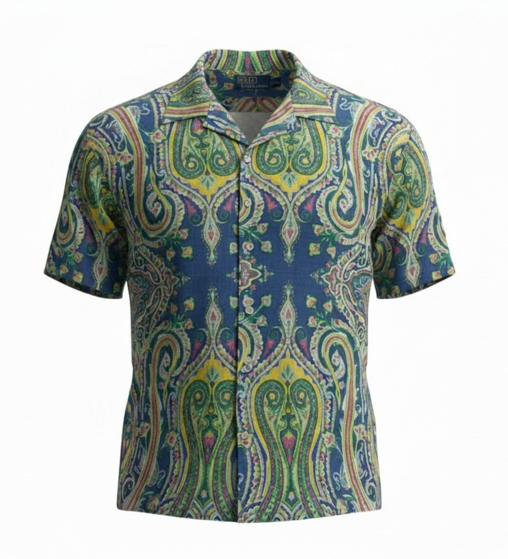Vintage Polo Ralph Lauren Caldwell Button Up Shirt Men XXL Multi Paisley Silk SS